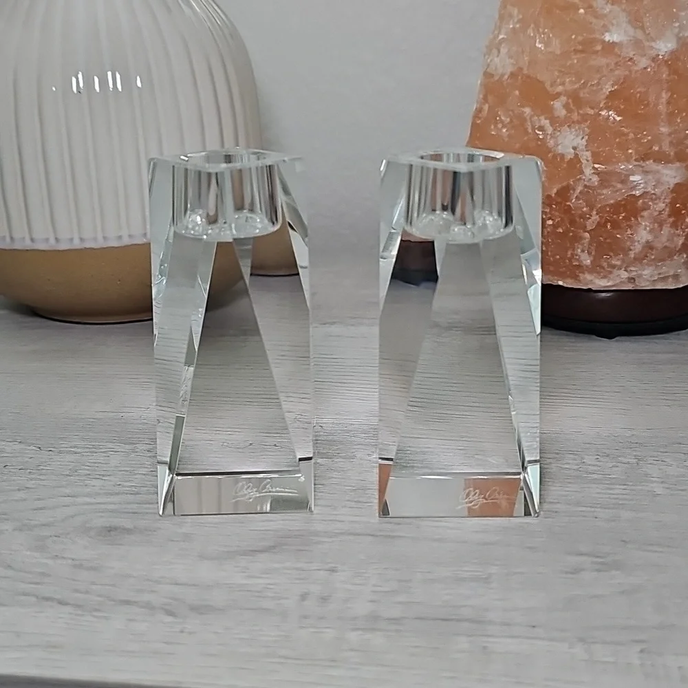 Vintage Y2K Oleg Cassini Brigitte Crystal Taper Candlestick Holders Set 4